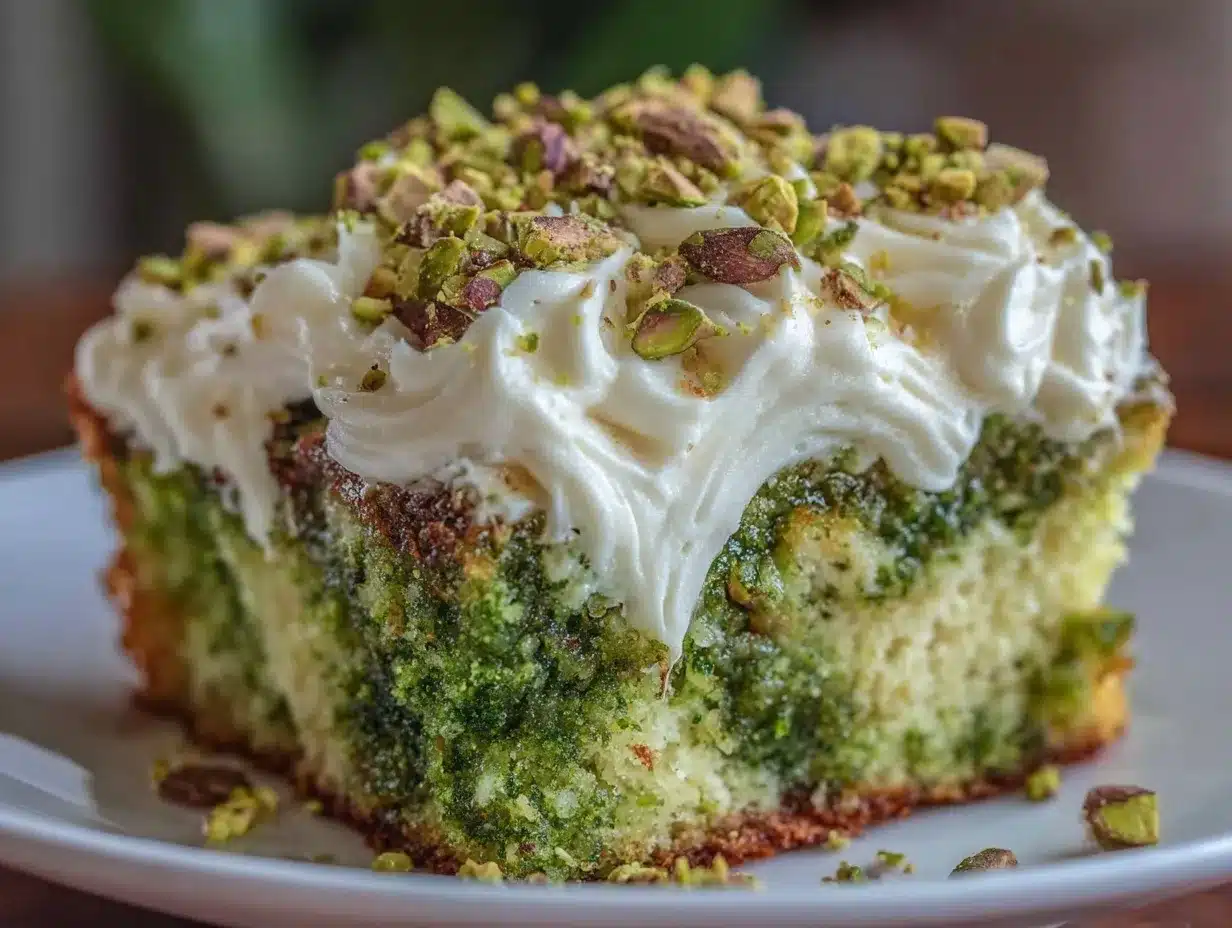 creamy pistachio pudding poke cake preparation steps