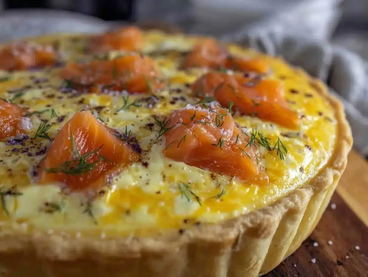 creamy quiche with smoked salmon and dill preparation steps