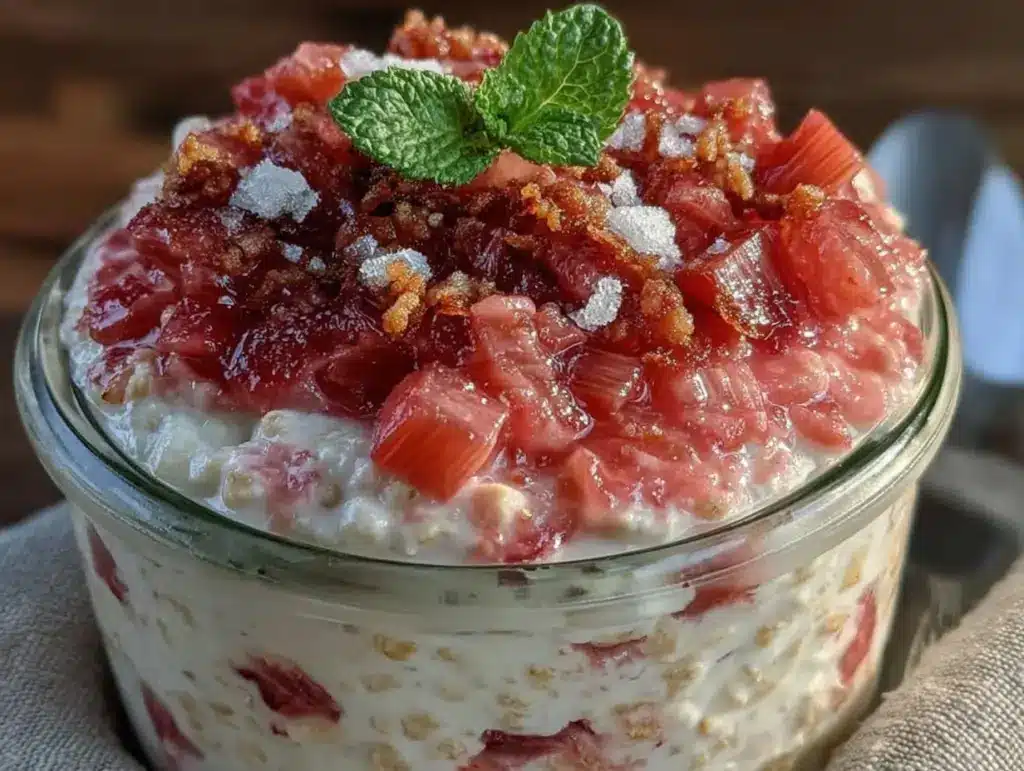 creamy rhubarb compote overnight oats - featured image