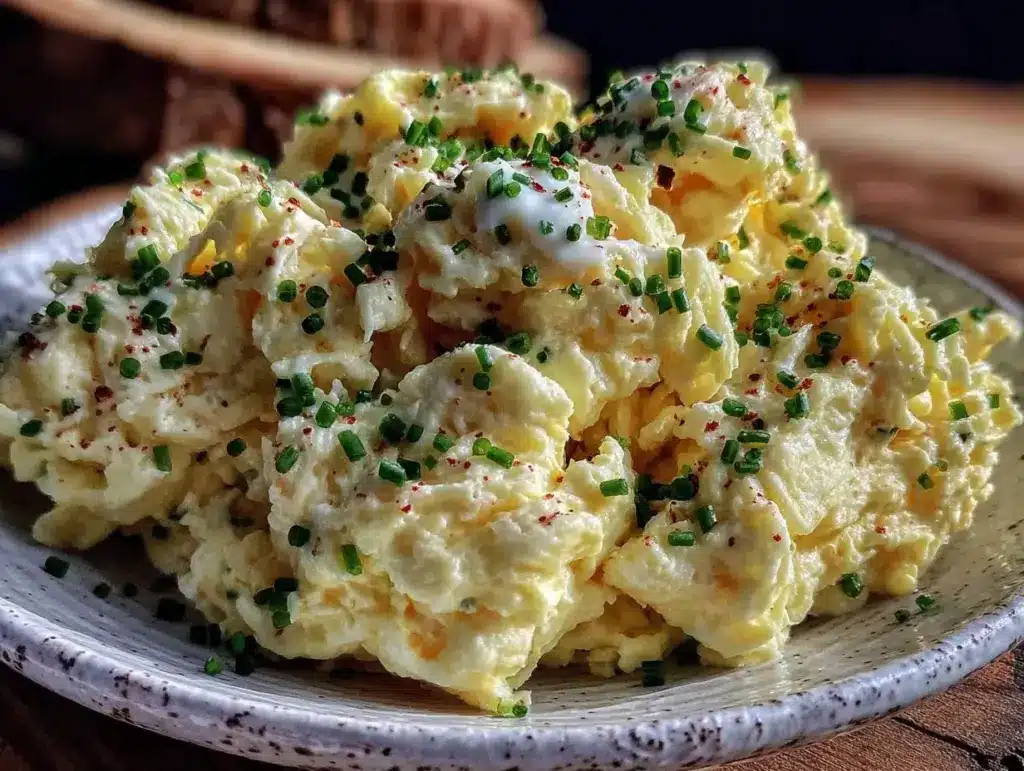 creamy scrambled eggs with chives and sour cream - featured image