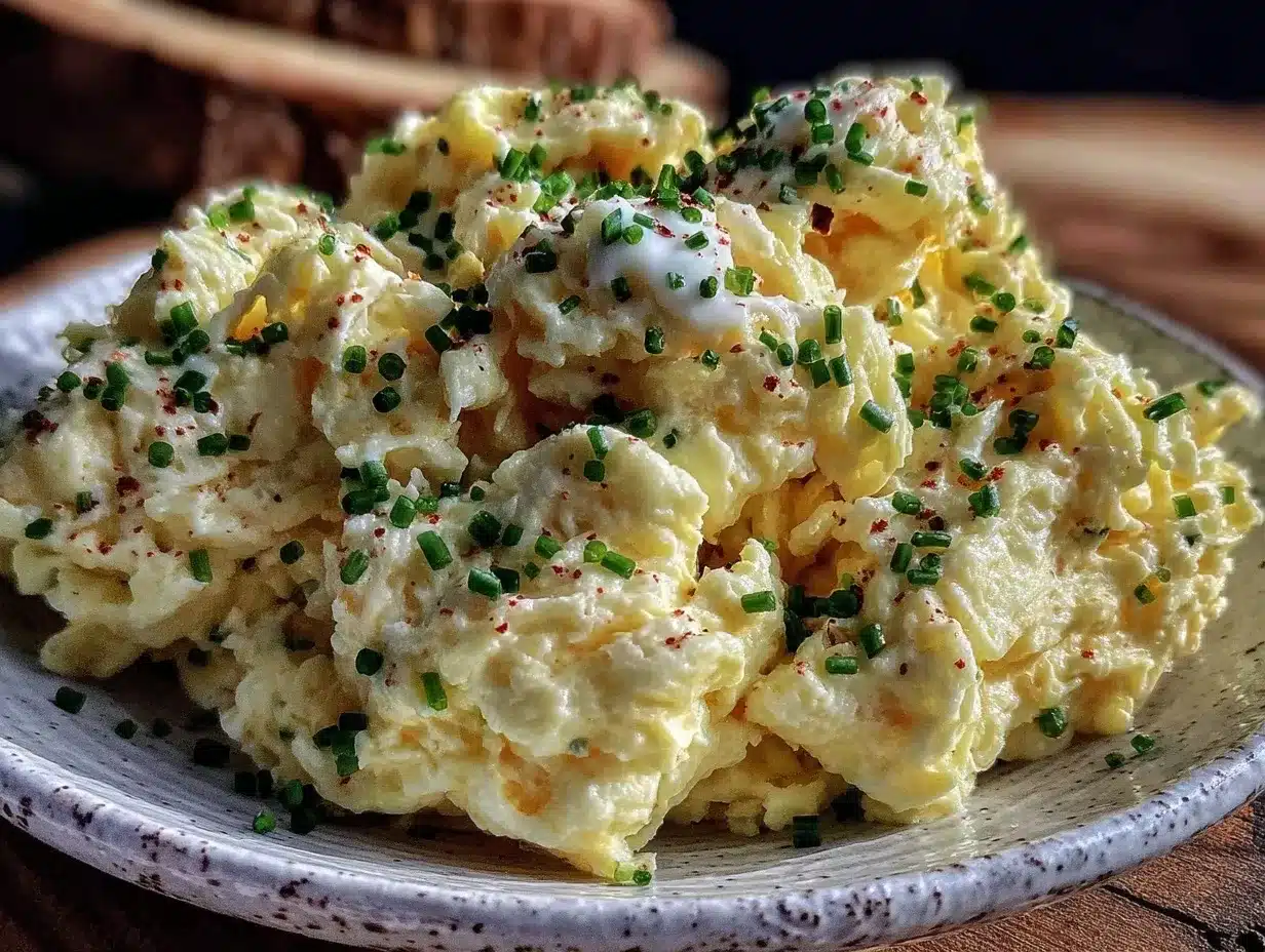 creamy scrambled eggs with chives and sour cream preparation steps
