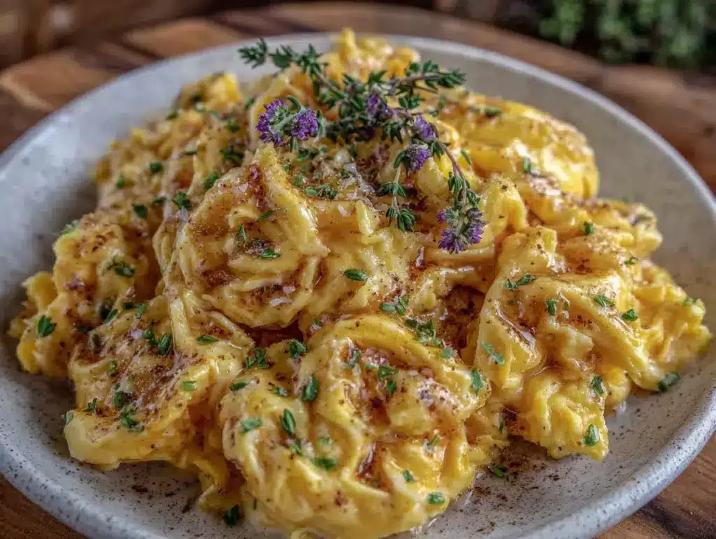 creamy scrambled eggs with miso butter - featured image