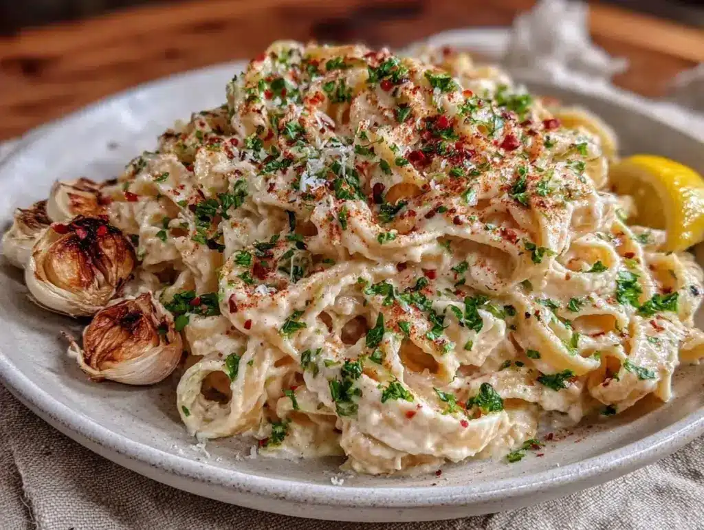 creamy vegan cashew alfredo pasta recipe - featured image