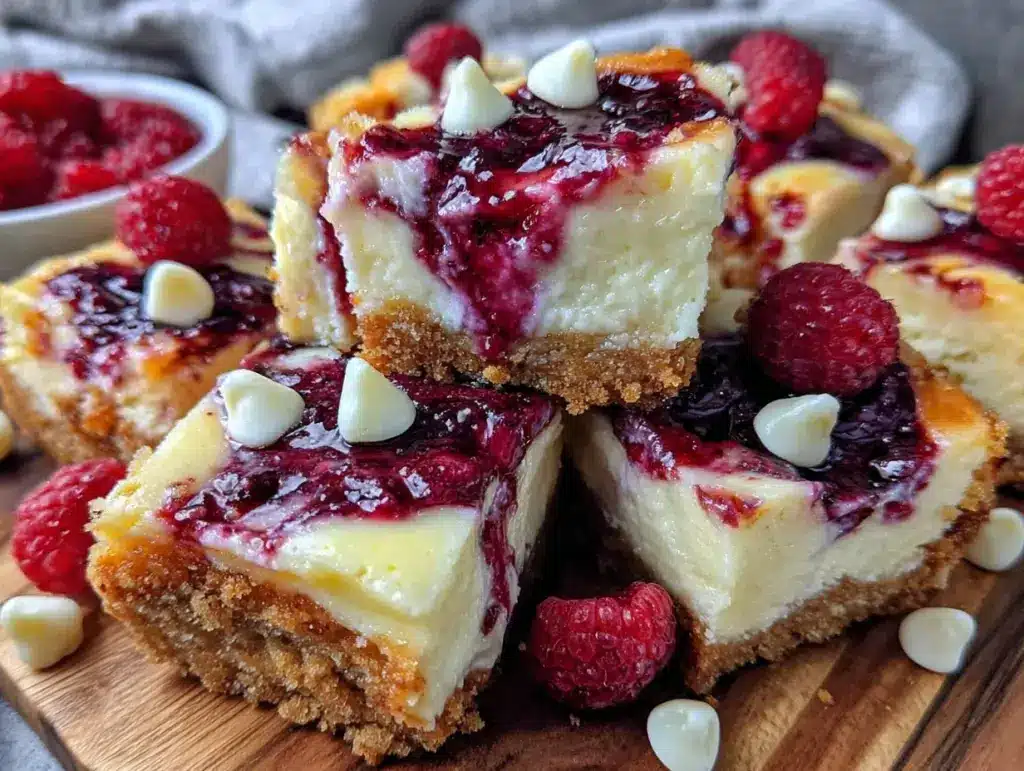 creamy white chocolate raspberry cheesecake bars - featured image