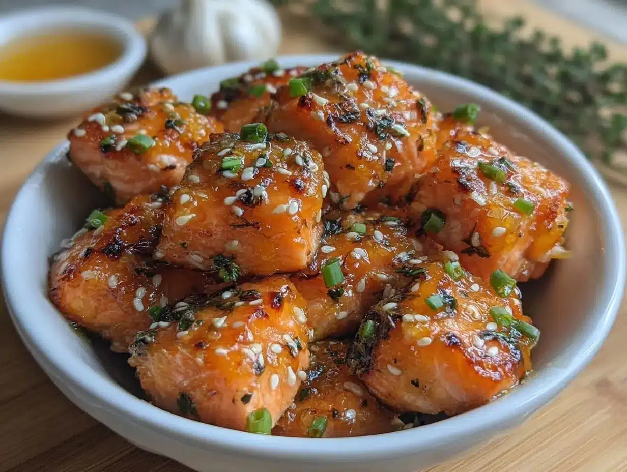 crispy air fryer honey garlic salmon bites preparation steps
