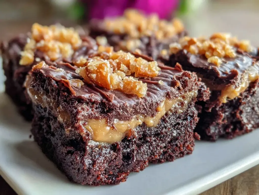 crispy brownies with peanut butter pretzel topping - featured image