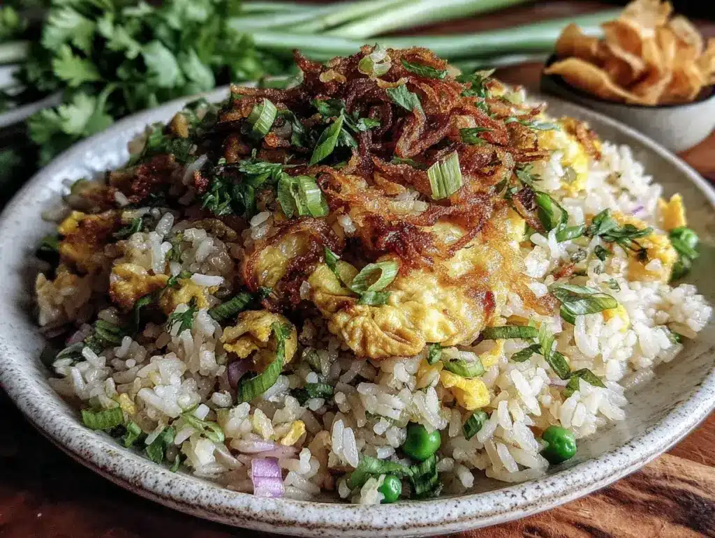 crispy fried rice with garlic and fresh herbs - featured image