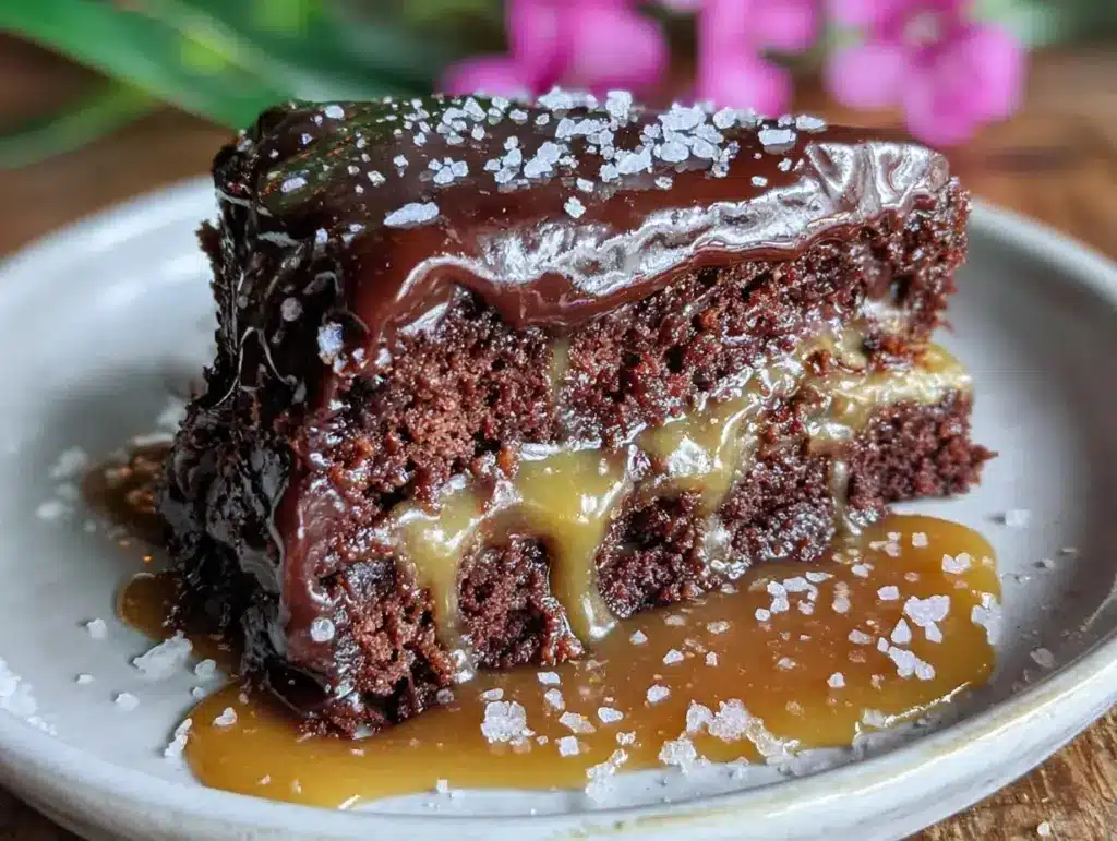 decadent chocolate cake with salted caramel filling - featured image
