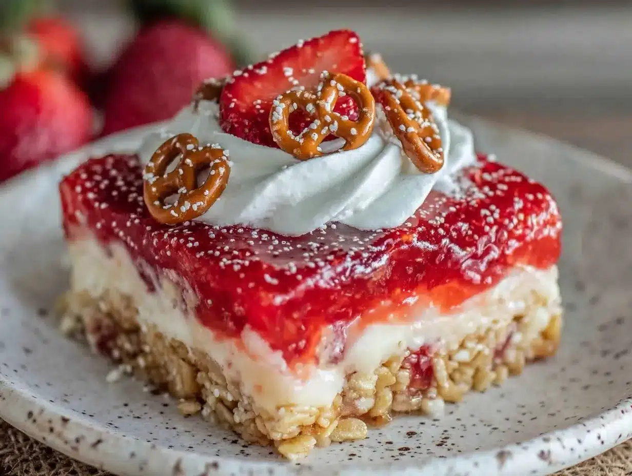 easy creamy strawberry pretzel dessert preparation steps