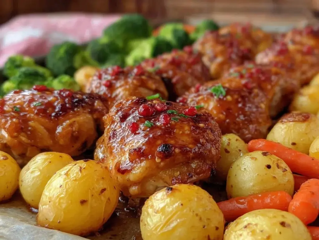 easy crispy sheet pan honey mustard chicken - featured image