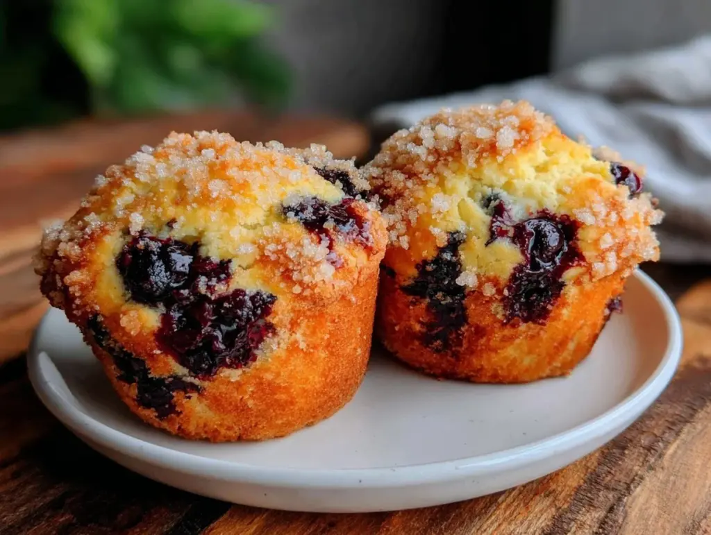 fluffy blueberry muffins with streusel crumble - featured image