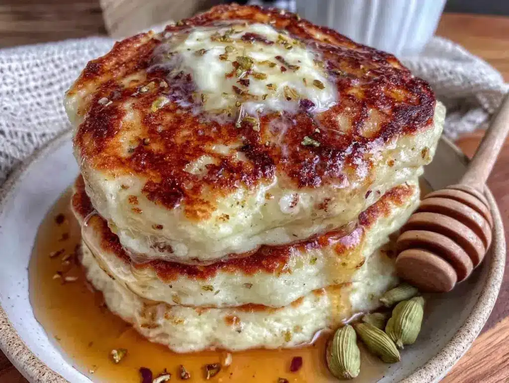 fluffy pancakes with cardamom honey butter - featured image