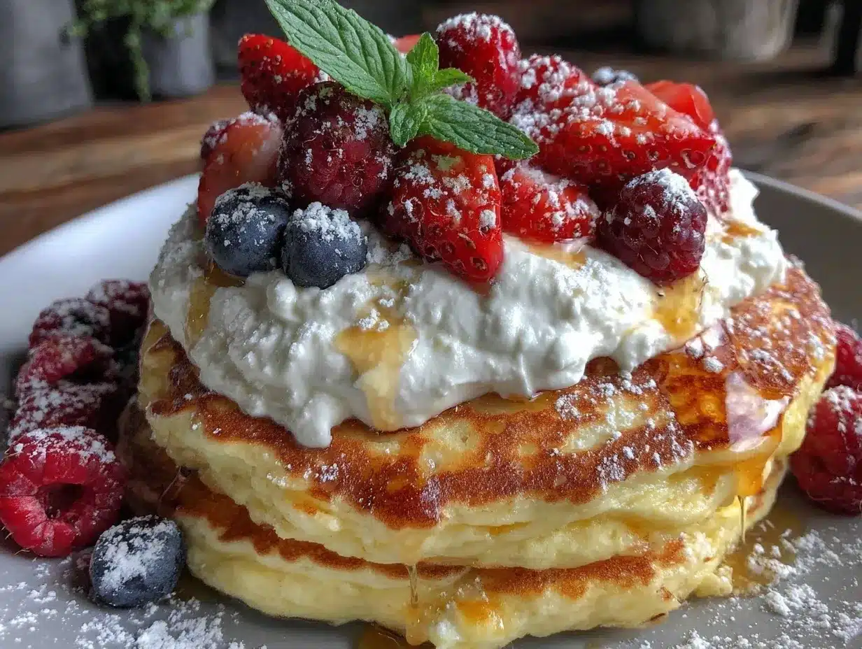 fluffy pancakes with creamy mascarpone and fresh berries preparation steps