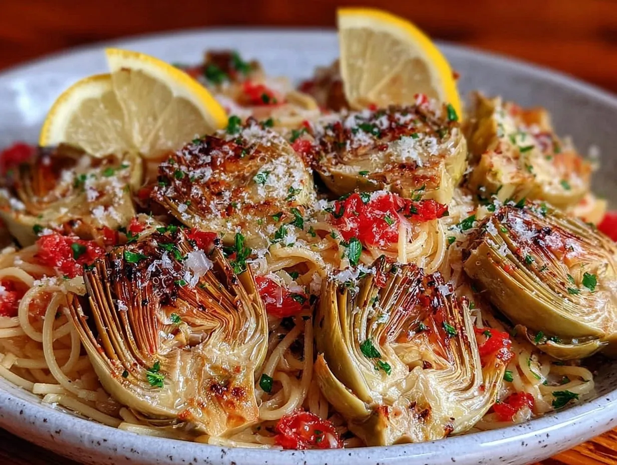 fresh baby artichoke and lemon pasta preparation steps