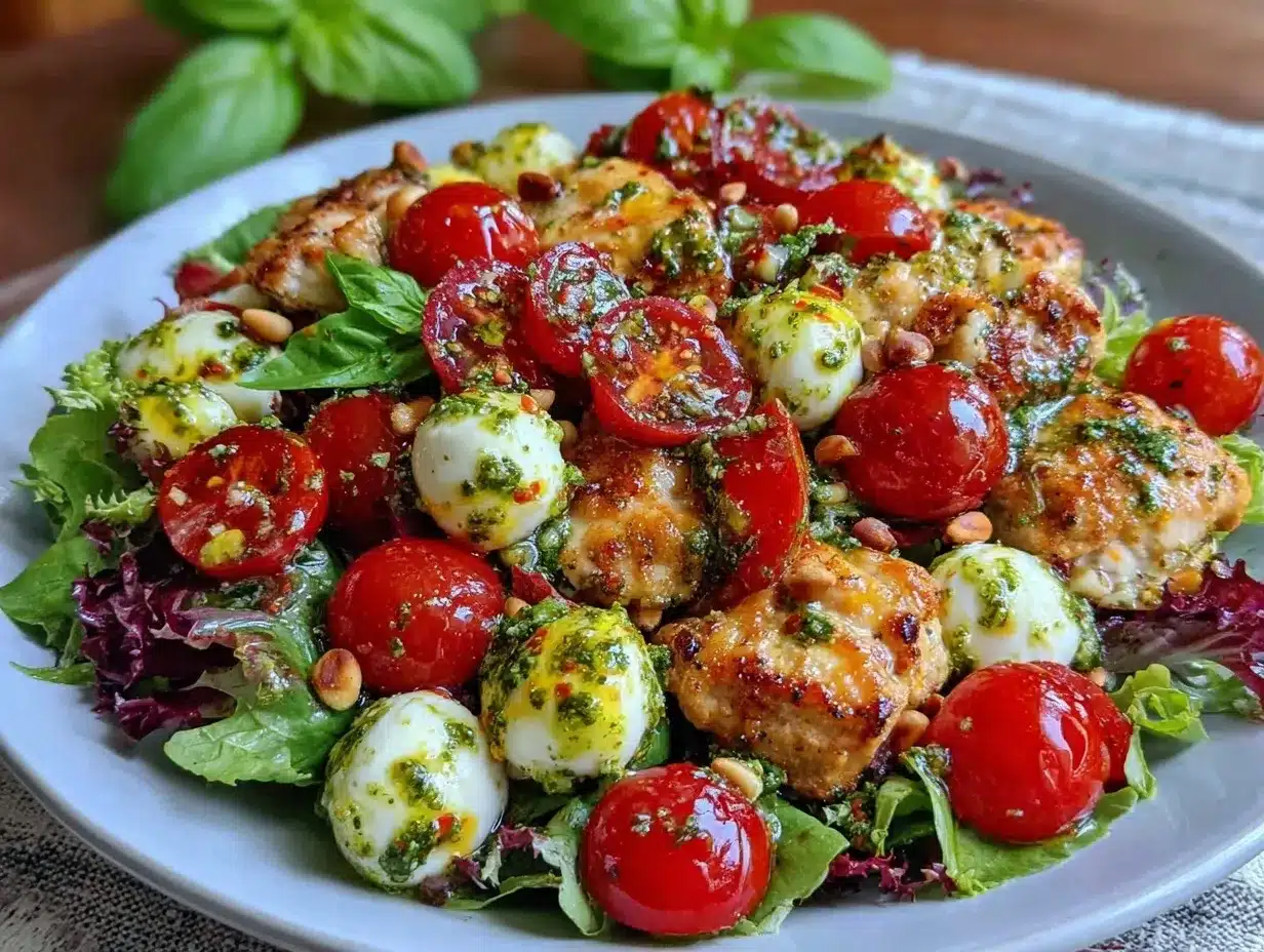 fresh chicken salad with pesto and creamy mozzarella preparation steps