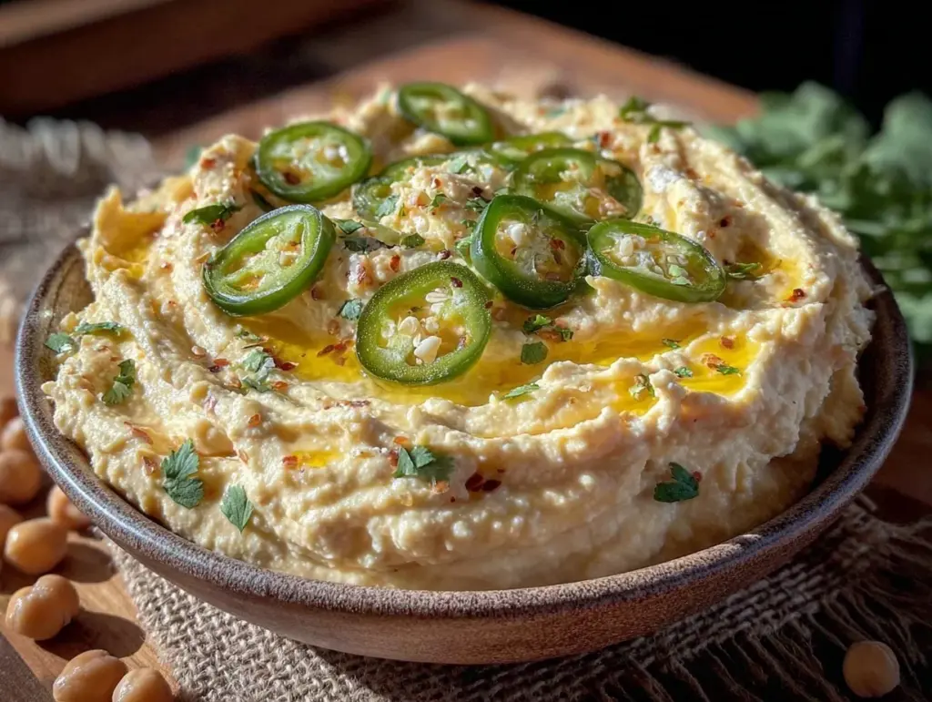 hummus with jalapeño and cilantro - featured image