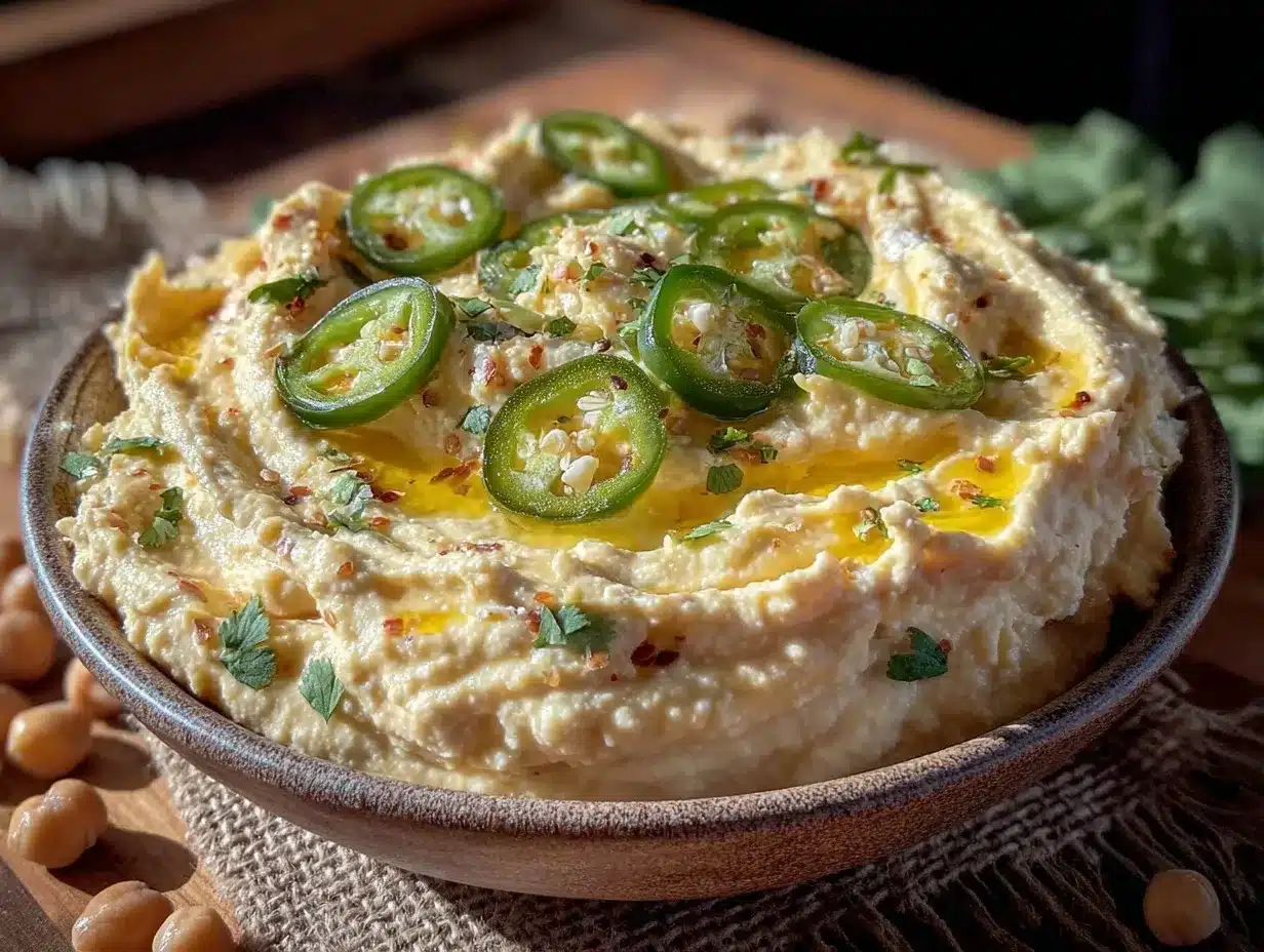 hummus with jalapeño and cilantro preparation steps