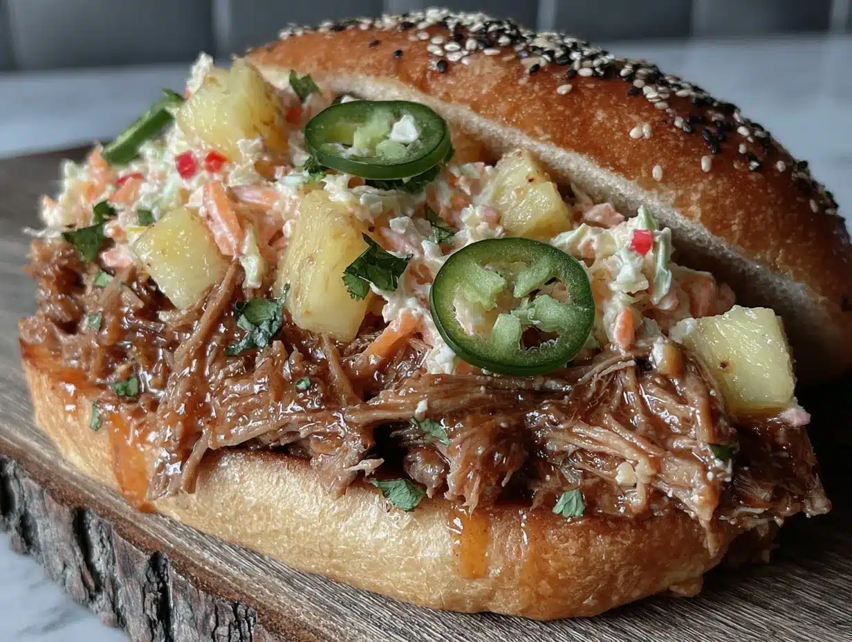 pulled pork with pineapple jalapeño slaw preparation steps
