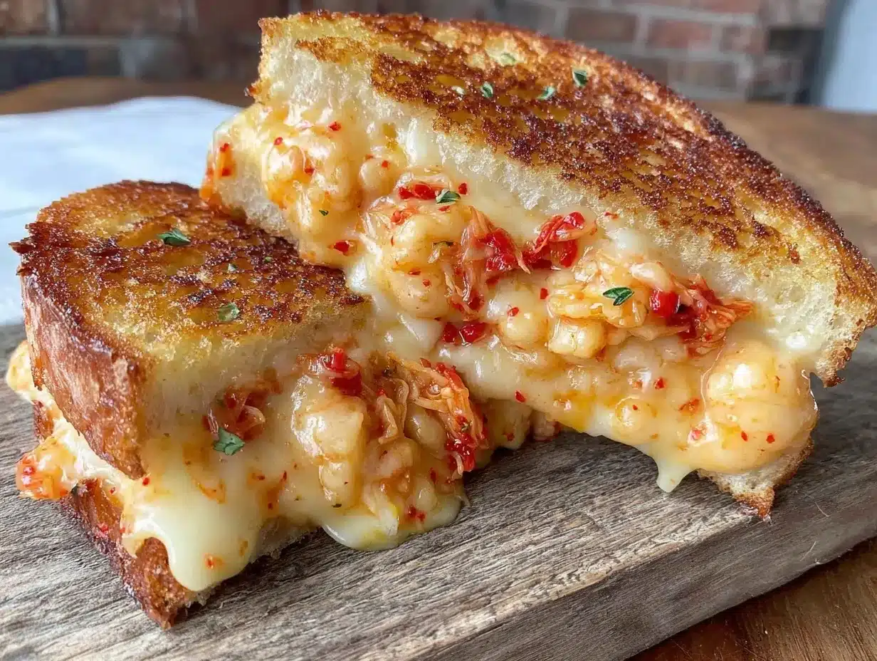 savory grilled cheese with kimchi and pepper jack preparation steps