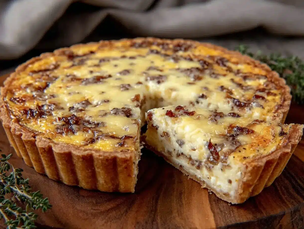 savory quiche with caramelized onion and gruyere cheese preparation steps