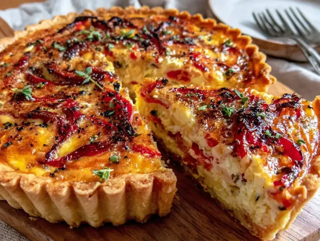 savory quiche with roasted red pepper and feta - featured image