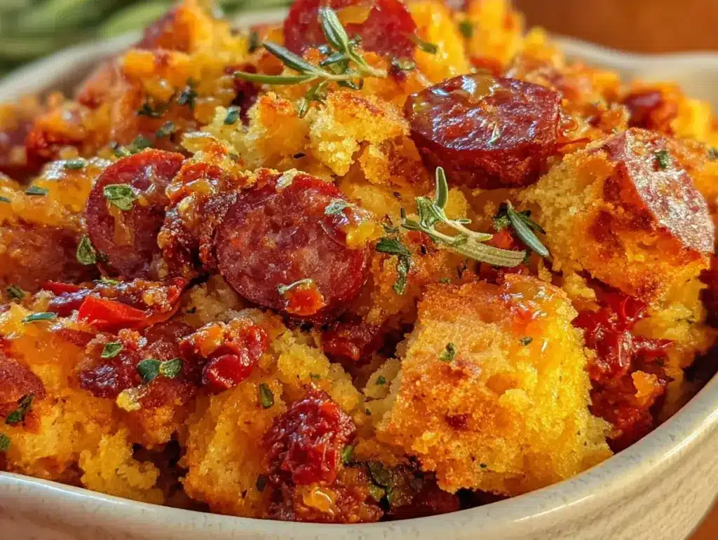 savory stuffing with cornbread and chorizo - featured image