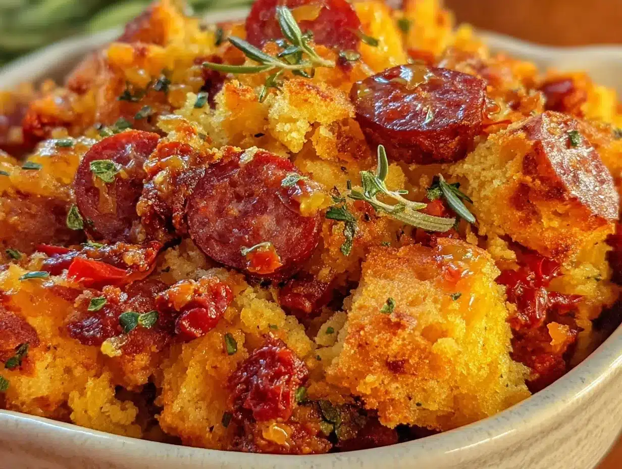 savory stuffing with cornbread and chorizo preparation steps