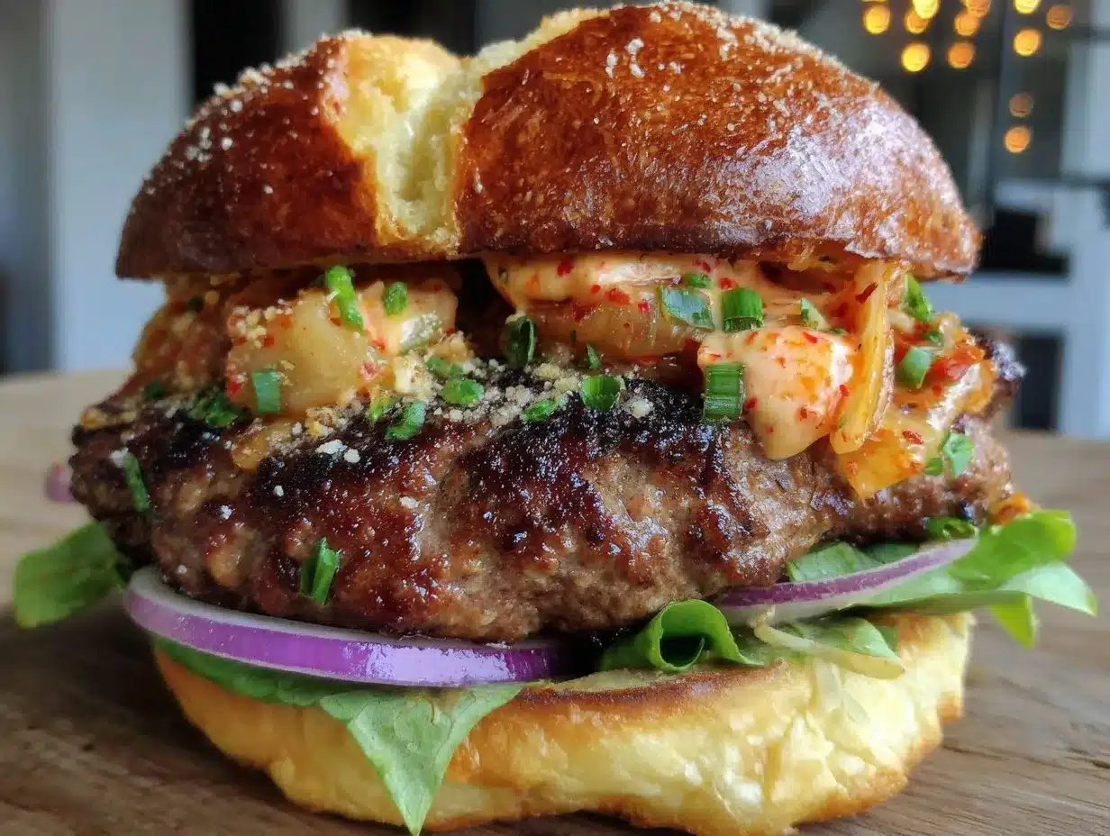 spicy korean kimchi burger preparation steps