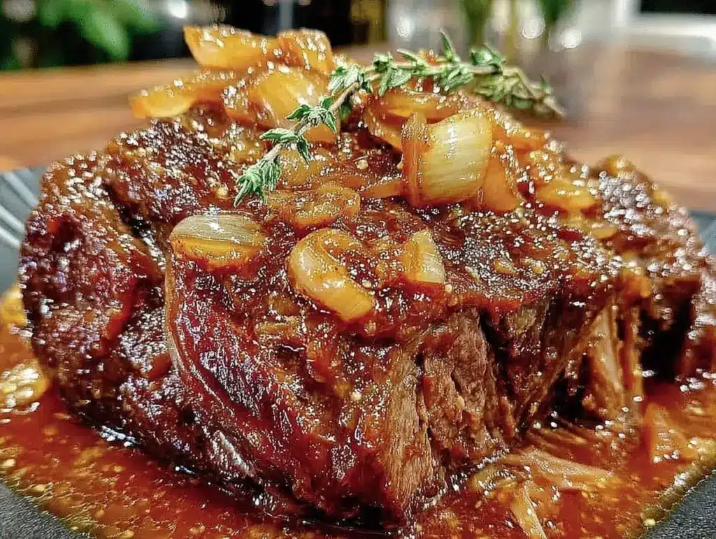 tender pot roast with beer and caramelized onions - featured image