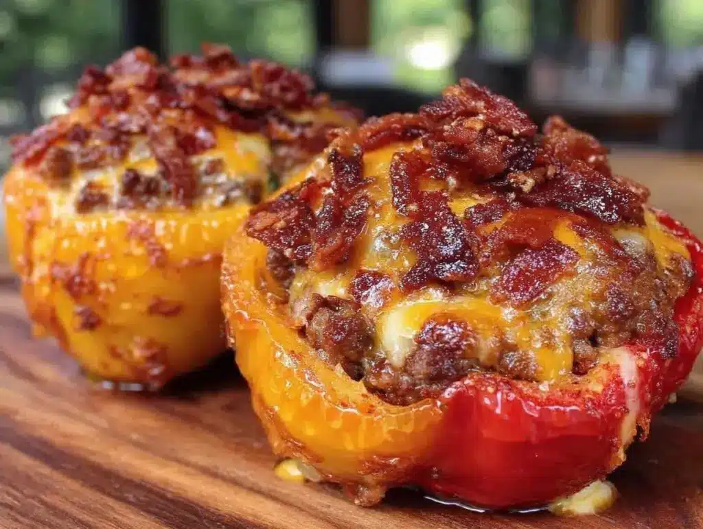 bacon cheeseburger stuffed bell peppers - featured image