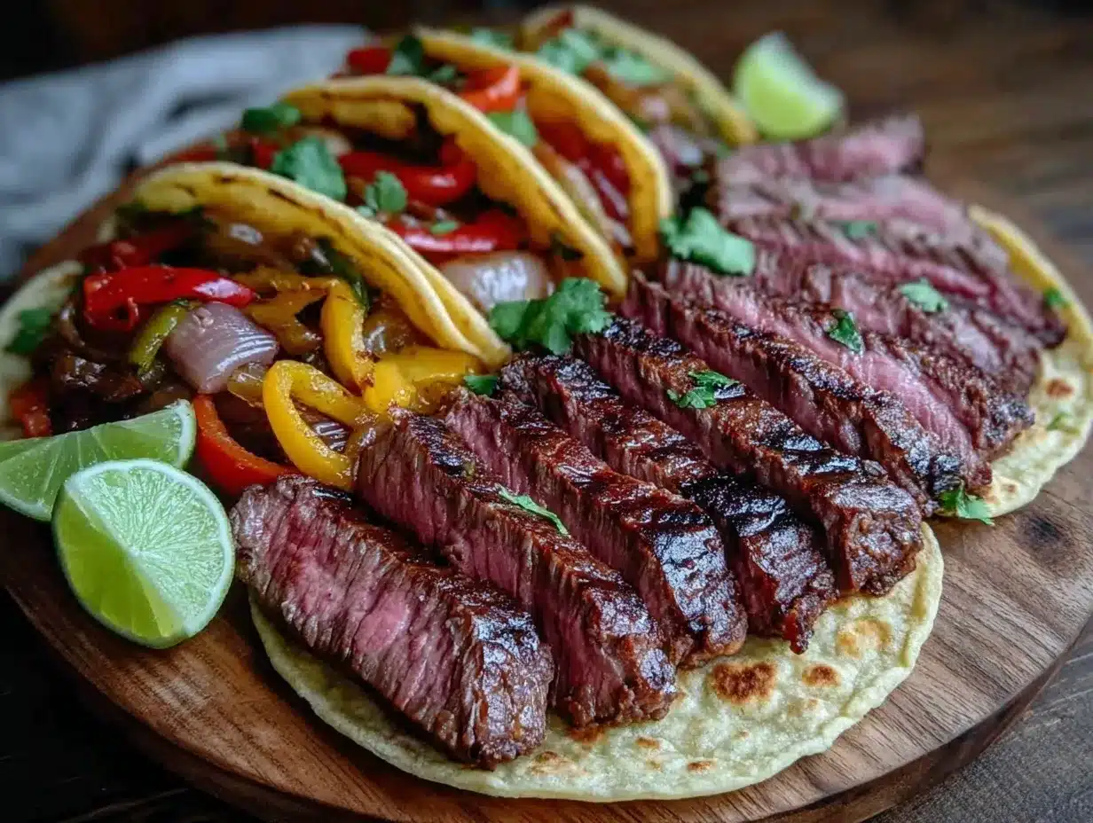 beer marinated grilled flank steak fajitas preparation steps