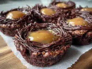 chocolate bird nest brownie bites - featured image