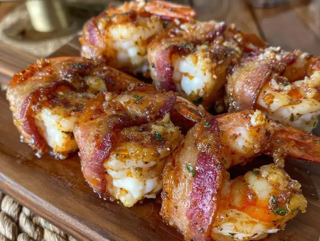 cream cheese stuffed bacon wrapped shrimp - featured image