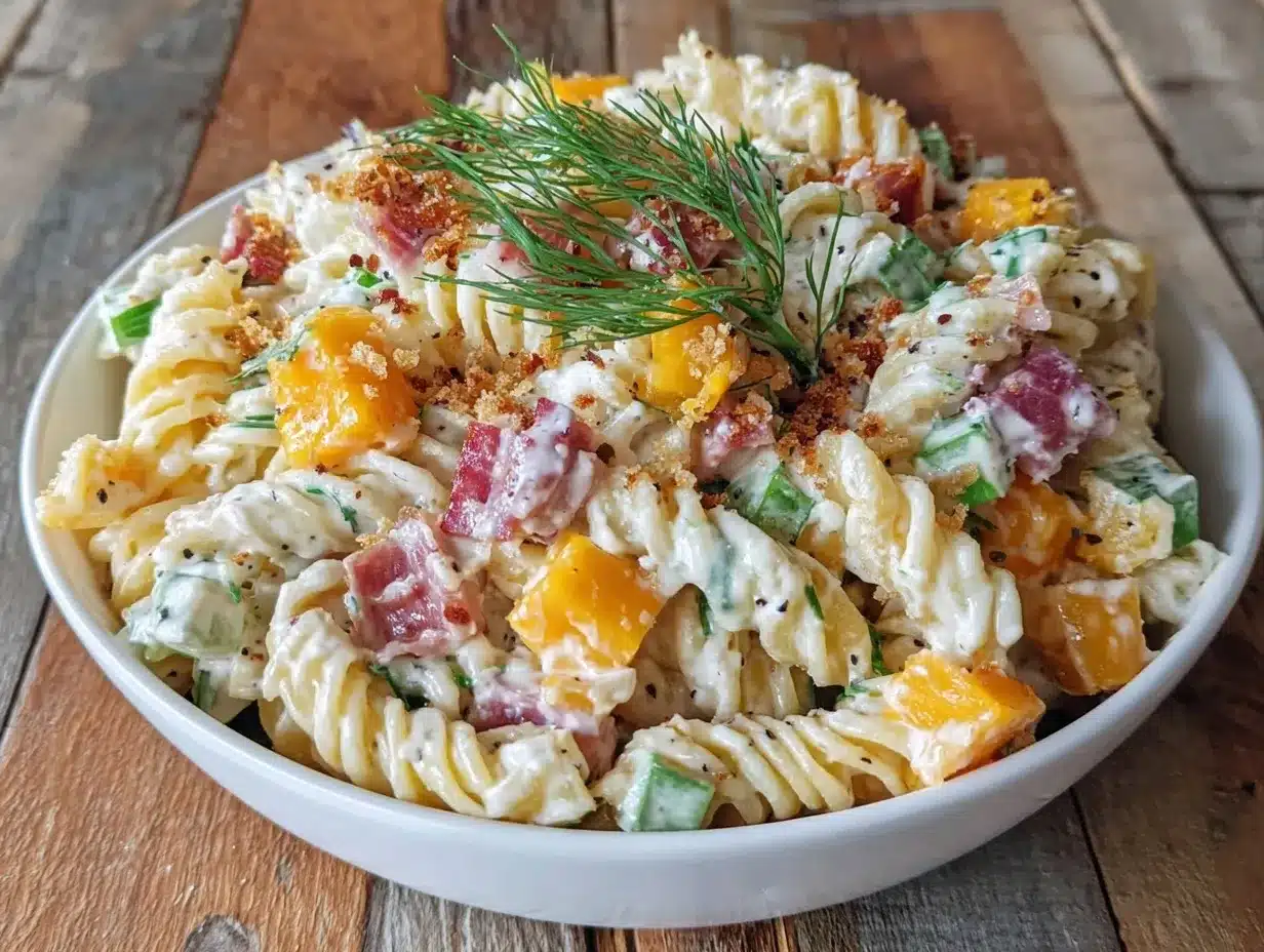 creamy dill pickle pasta salad preparation steps