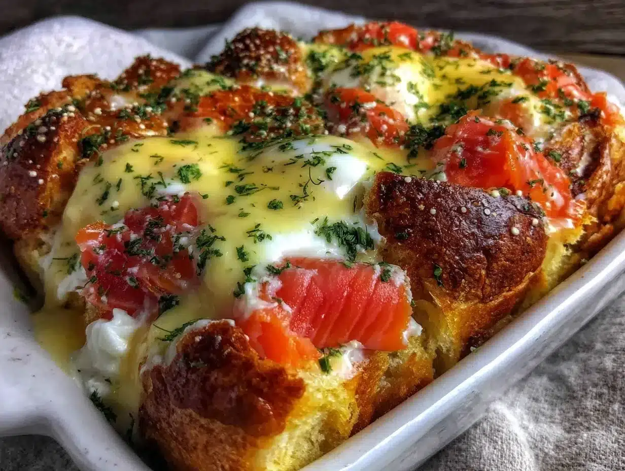 creamy smoked salmon eggs benedict bake preparation steps