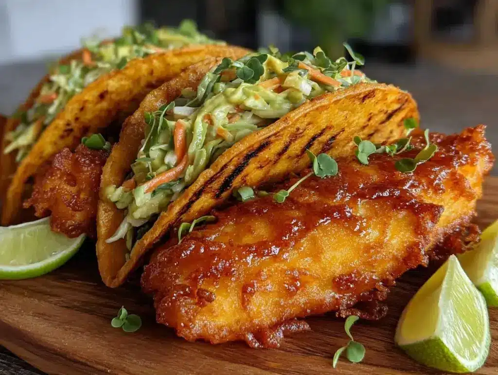 crispy beer battered fish tacos - featured image