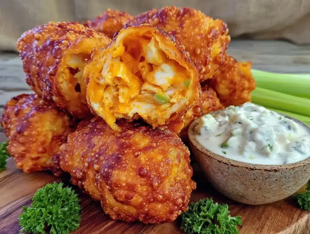 crispy buffalo chicken egg rolls - featured image