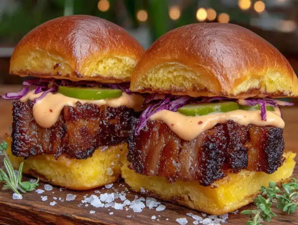 crispy smoked pork belly sliders - featured image