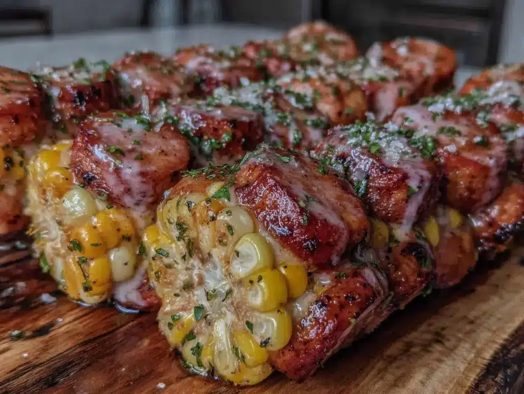 grilled andouille corn skewers - featured image