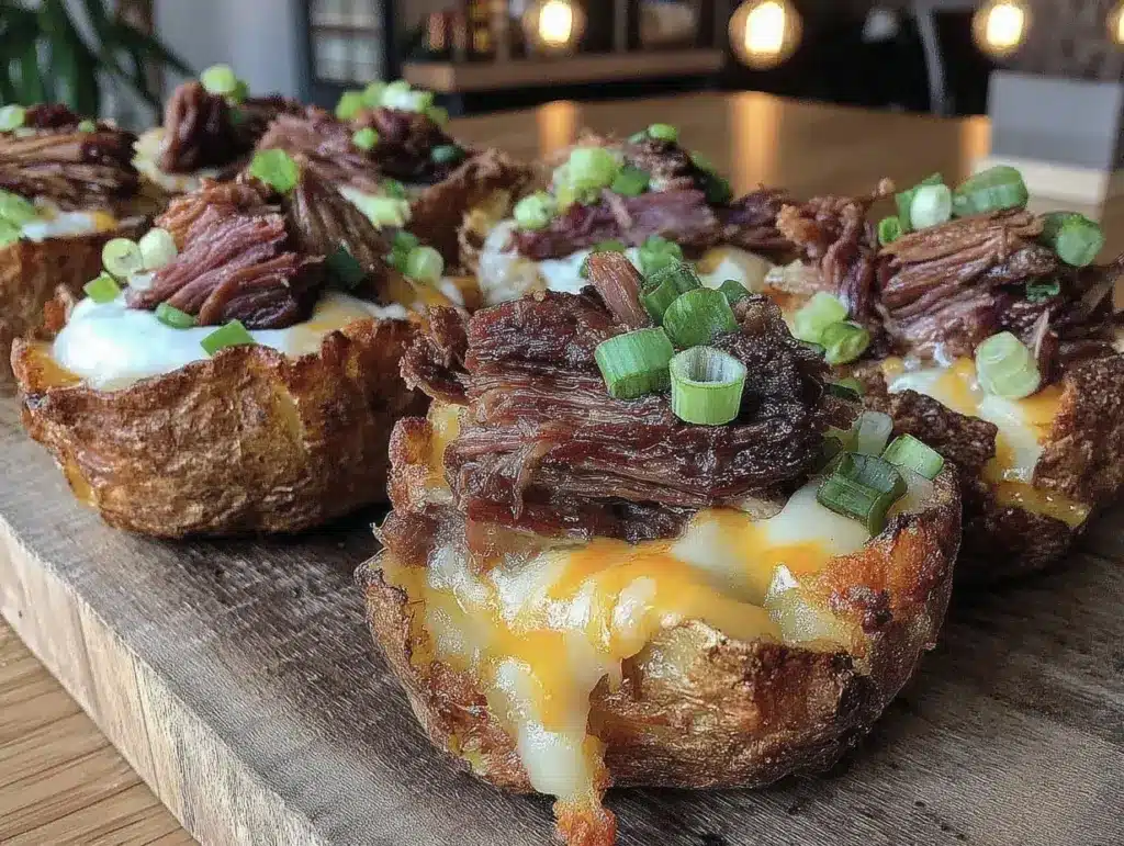 loaded potato skins with smoked brisket - featured image