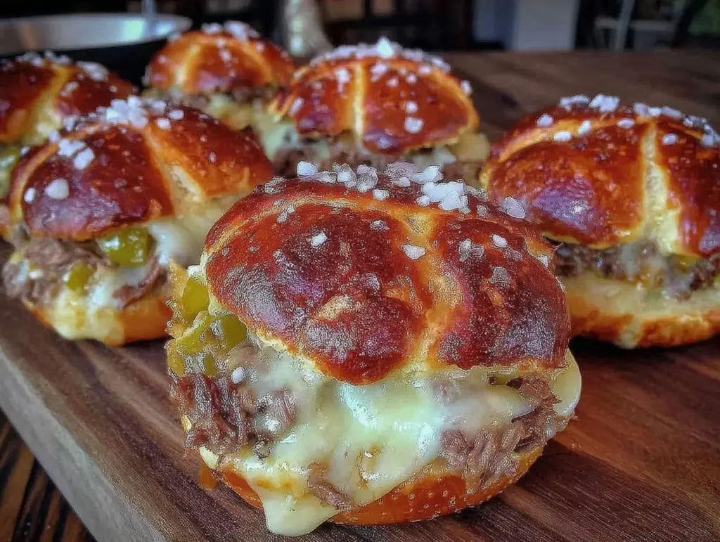 philly cheesesteak stuffed soft pretzel rolls - featured image