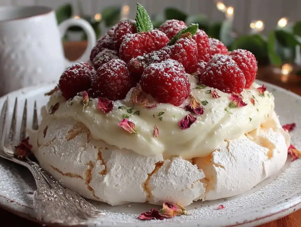 raspberry rose white chocolate pavlova preparation steps