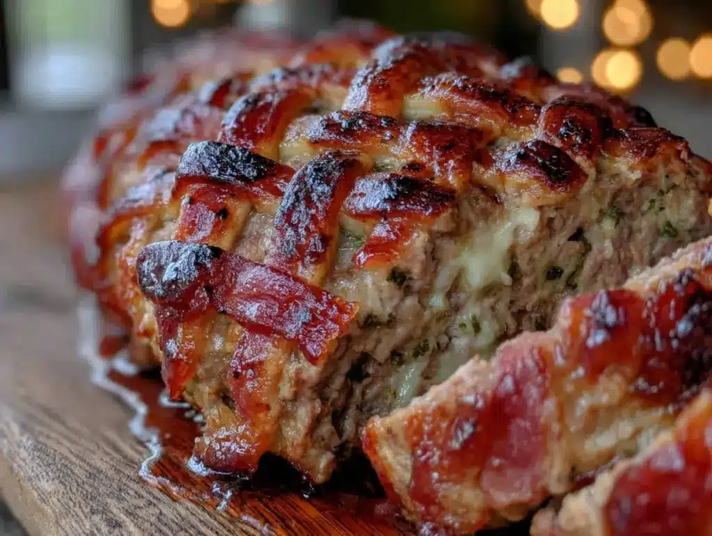 smoked meatloaf wrapped in bacon weave - featured image