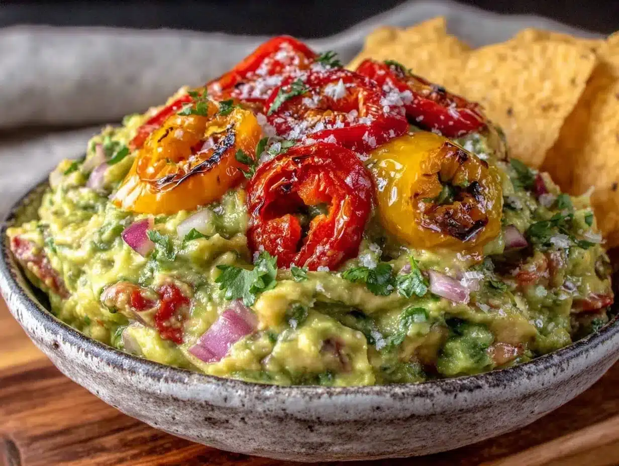 creamy authentic guacamole with roasted peppers preparation steps