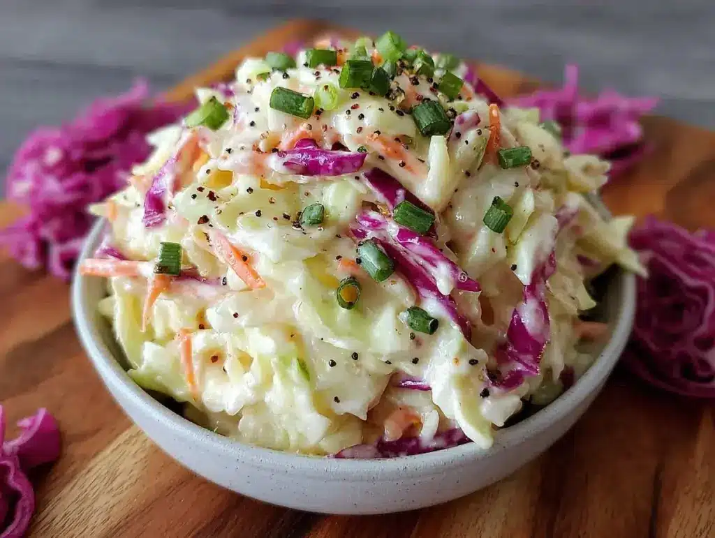 fresh creamy coleslaw with apple cider vinegar - featured image