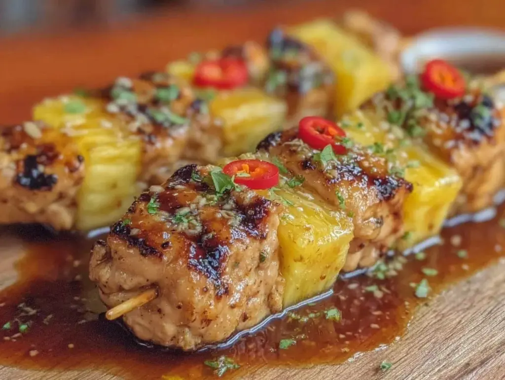 grilled pineapple teriyaki chicken skewers - featured image