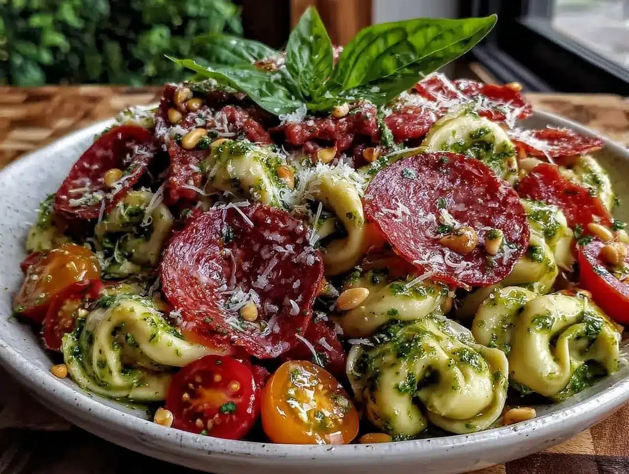 Italian tortellini salad with pepperoni preparation steps