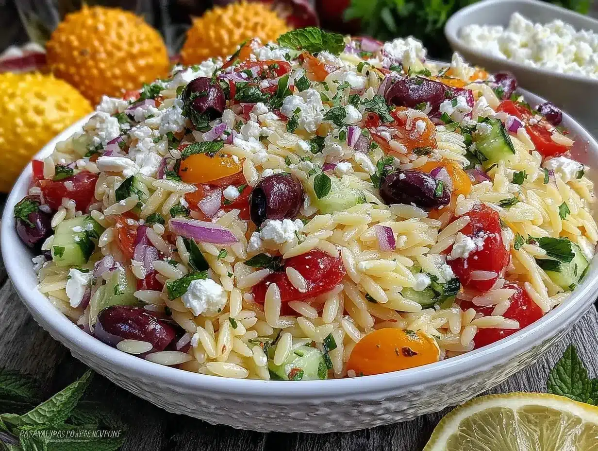 Mediterranean Greek orzo pasta salad preparation steps