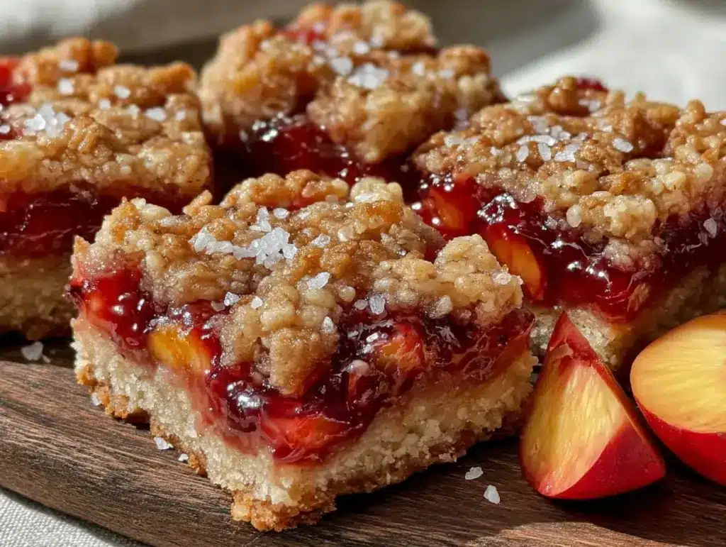 buttery peach raspberry jam crumble bars - featured image