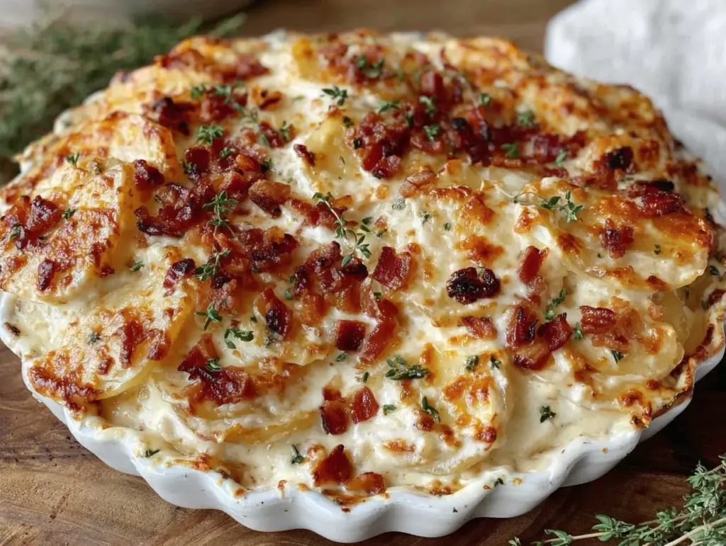 creamy garlic parmesan scalloped potatoes - featured image
